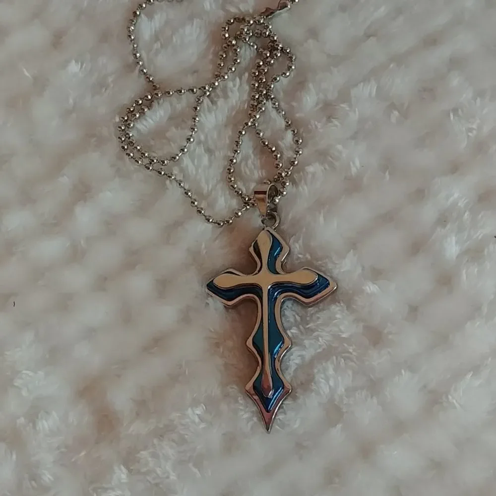 4 FOR $20 Cross Silver Blue  Pendant Necklace